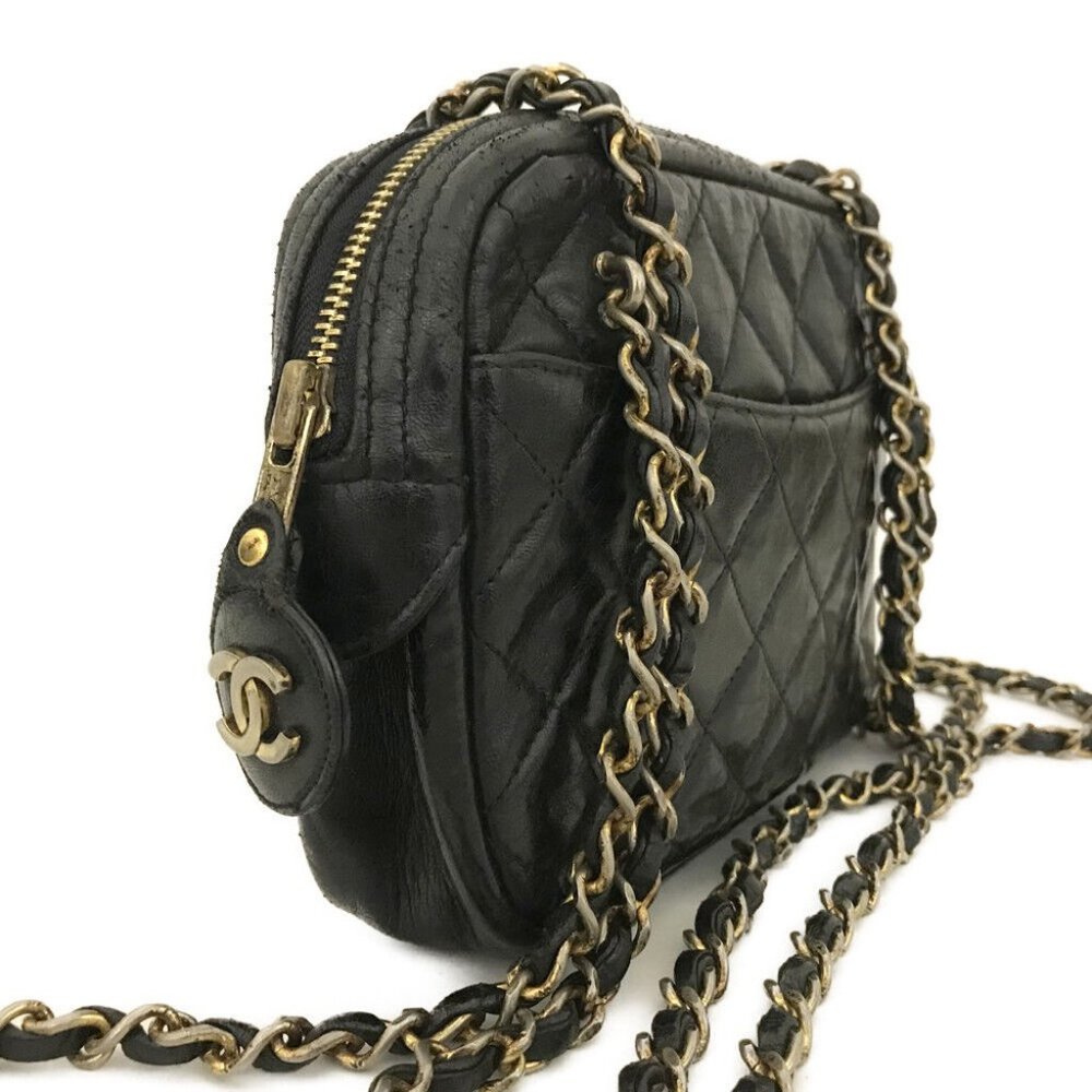 CHANEL Quilted Matelasse Lambskin Chain Shoulder Camera Bag Black leather gold - Picture 3 of 16